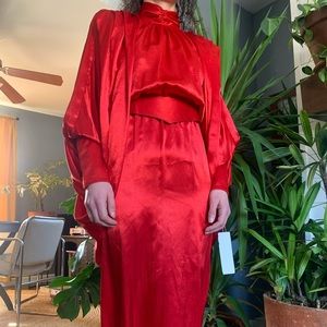 Vintage red two piece high neck dress and matching jacket